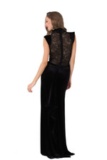 Load image into Gallery viewer, Velvet Floor-length Gown with Lace Top