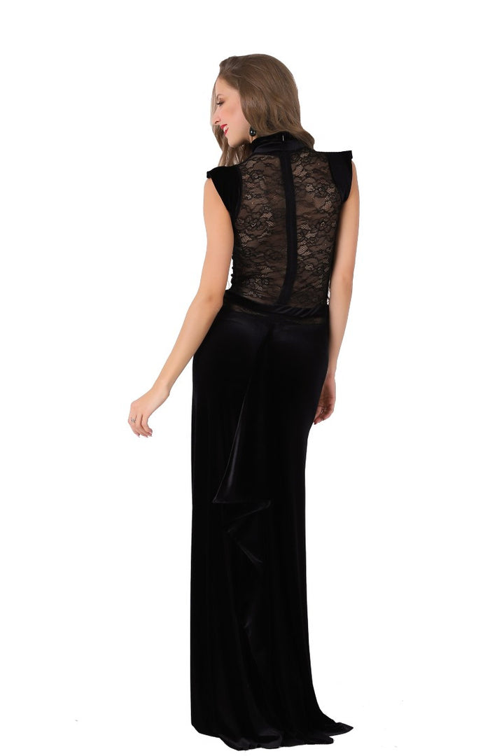 Velvet Floor-length Gown with Lace Top