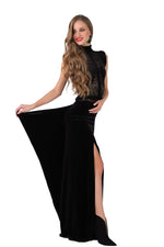 Load image into Gallery viewer, Velvet Floor-length Gown with Lace Top