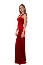 Load image into Gallery viewer, Satin Strapped Velvet Evening Dress