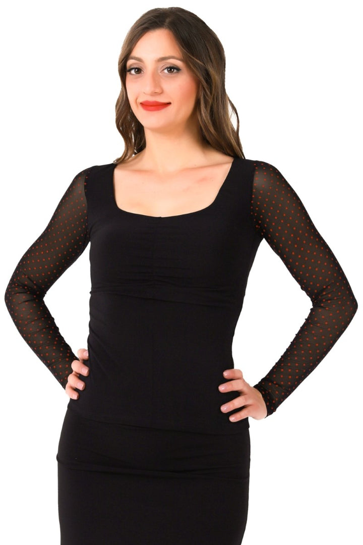 Top with Polka Dot Tulle Sleeves