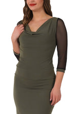Load image into Gallery viewer, Olive Green Top With Tulle Sleeves