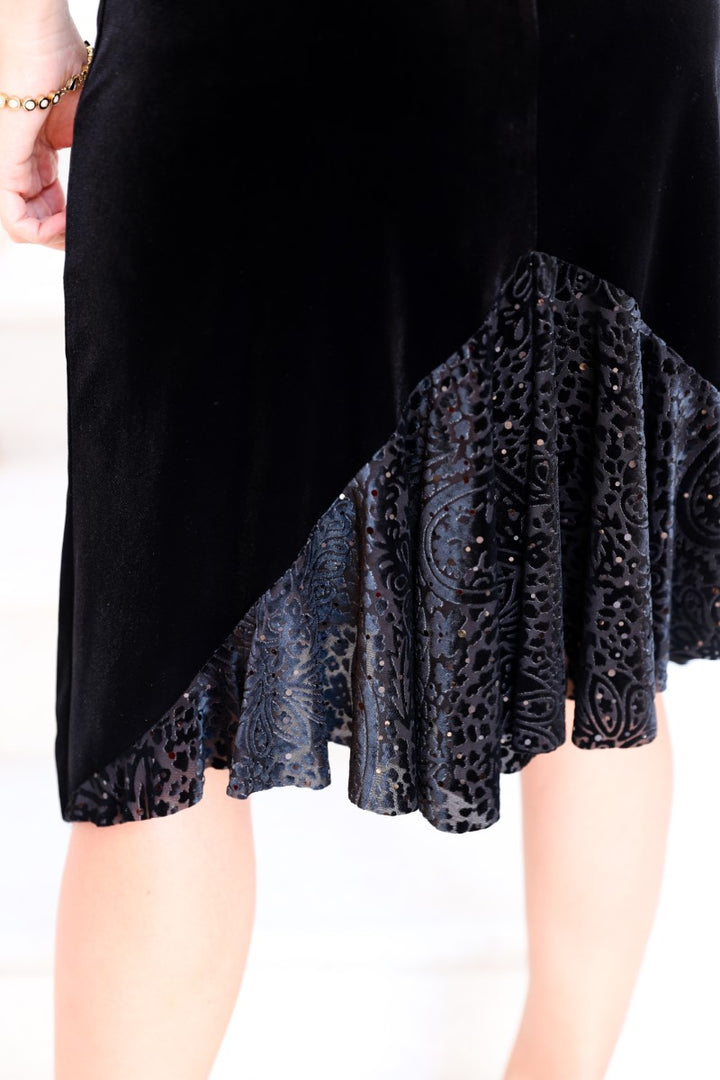 conDiva Black Velvet Milonga Skirt with Ruffles