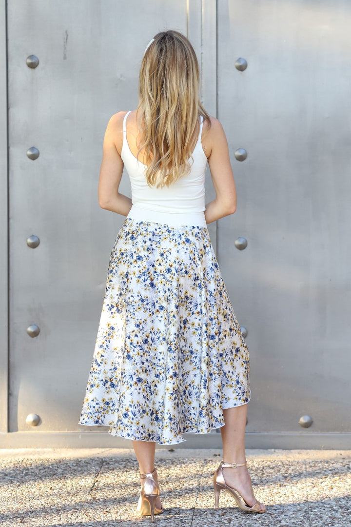 Floral Satin Asymmetric Dance Skirt 