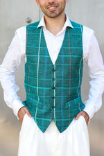 Load image into Gallery viewer, Blue Checkered Linen Tango Vest
