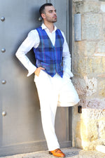 Load image into Gallery viewer, conSignore Checked Blue Linen Tango Vest
