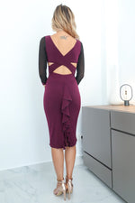 Load image into Gallery viewer, Eggplant Dress With Crisscross Back &amp; Tulle Sleeves