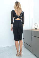 Load image into Gallery viewer, Black Dress With Crisscross Back &amp; Tulle Sleeves