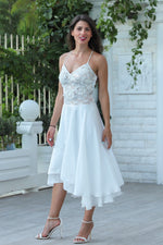 Load image into Gallery viewer, Open Back Wedding Tango DressWhite Two-layered Satin And 3D Lace Open Back Dress