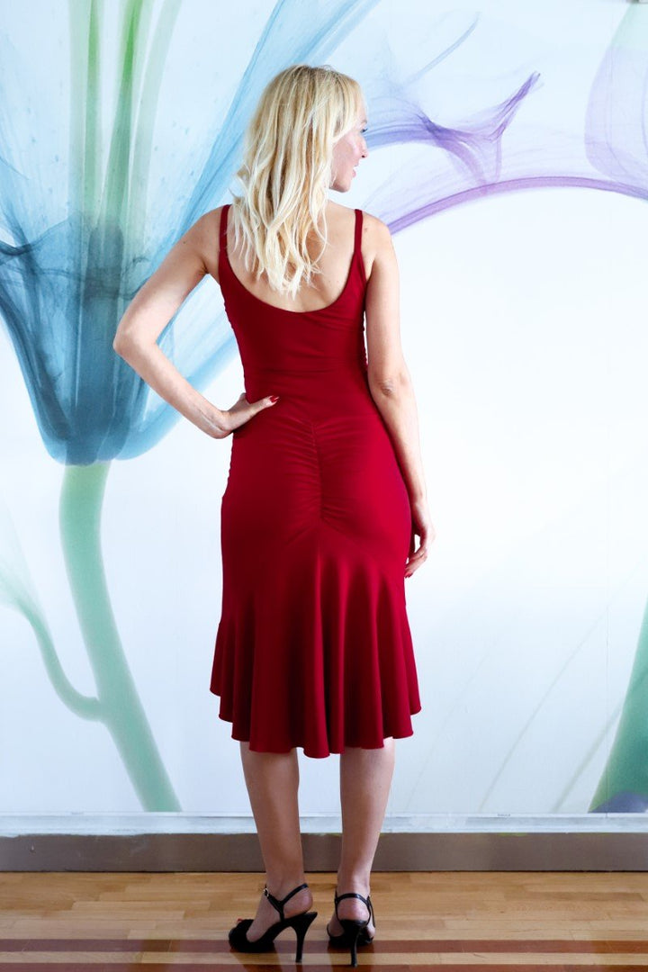 Red Fishtail Tango Dress With Front Knot