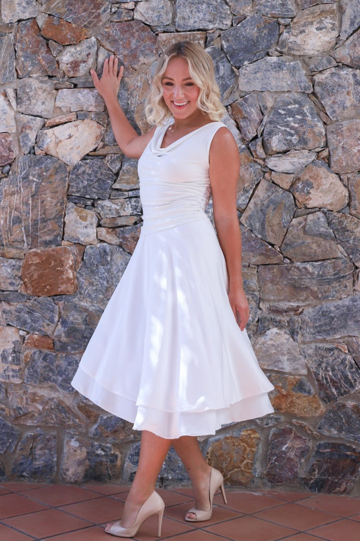 White Two -Layered Satin Tango Skirt
