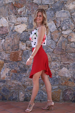 Load image into Gallery viewer, Red Mini Asymmetric Dance Skirt