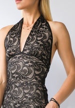 Load image into Gallery viewer, Halter Neck Black Lace Dress