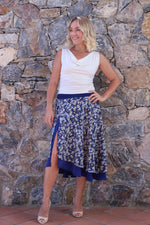 Load image into Gallery viewer, Dark Blue Airy Floral Skirt With Asymmetric Design