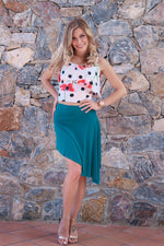 Load image into Gallery viewer, Petrol Blue Mini Asymmetric Dance Skirt