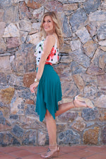Load image into Gallery viewer, Petrol Blue Mini Asymmetric Dance Skirt