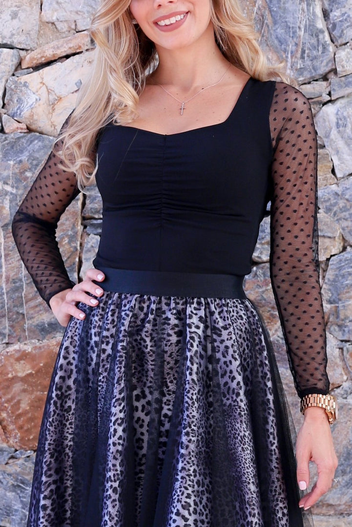 Tango Top With Long Polka Dot Tulle Sleeves