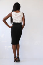Load image into Gallery viewer, Black and white lace stretch dress