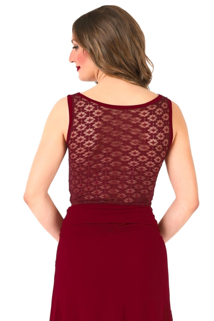 Burgundy Tango Top with Lace Back