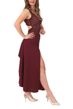 Load image into Gallery viewer, Burgundy Satin and Lace Tango Performance Dress