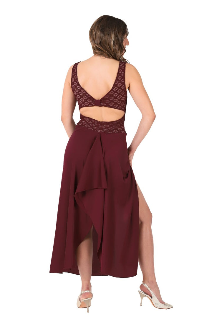 Burgundy Satin and Lace Tango Performance Dress