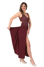 Load image into Gallery viewer, Burgundy Satin and Lace Tango Performance Dress