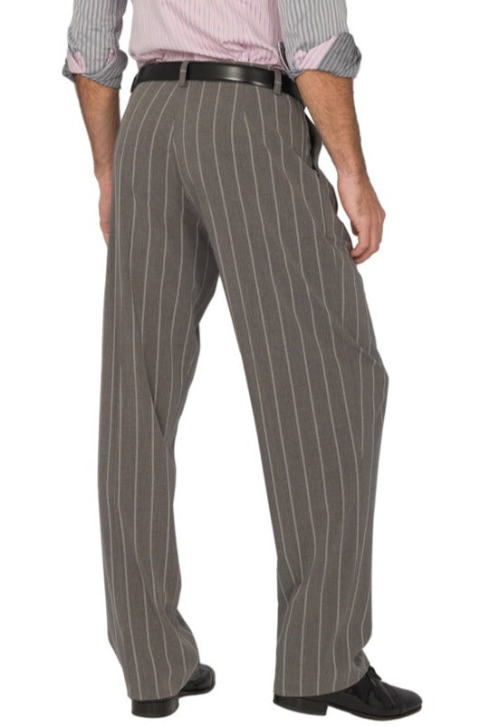 Light Grey Striped Tango Pants With Four Pleats