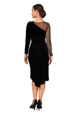Load image into Gallery viewer, Long-Sleeve Velvet Fishtail Dress With Tulle Details