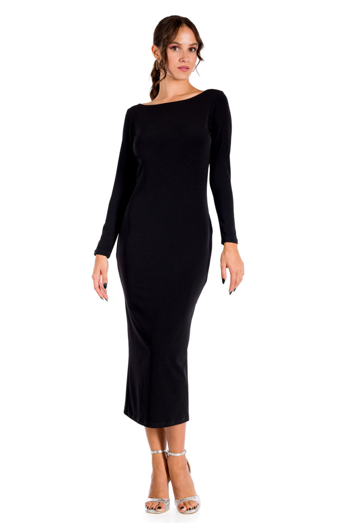 Long Sleeve Backless Bodycon Dress With Back Slit