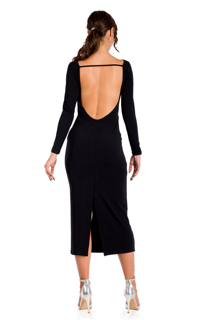 Long Sleeve Backless Bodycon Dress With Back Slit