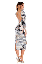 Load image into Gallery viewer, Long Sleeve Backless Mixed Print Bodycon Dress With Back Slit