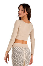 Load image into Gallery viewer, Long Sleeve Twisted Knot V-neck Crop Top