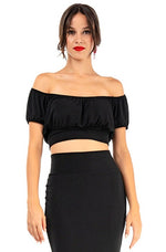Load image into Gallery viewer, Monochrome Mexican Style Ruffled Off-The-Shoulder Crop Top