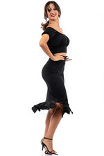 Load image into Gallery viewer, Monochrome Tango Pencil Skirt With Ruffles