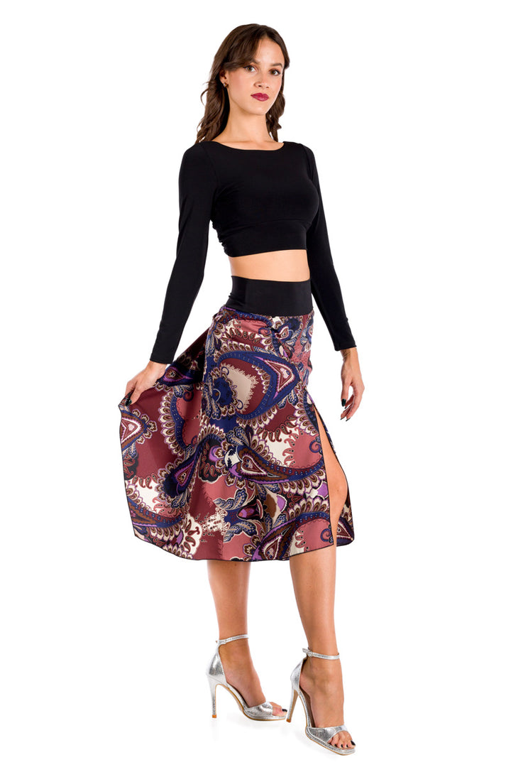Paisley Print Midi Skirt With Back Movement