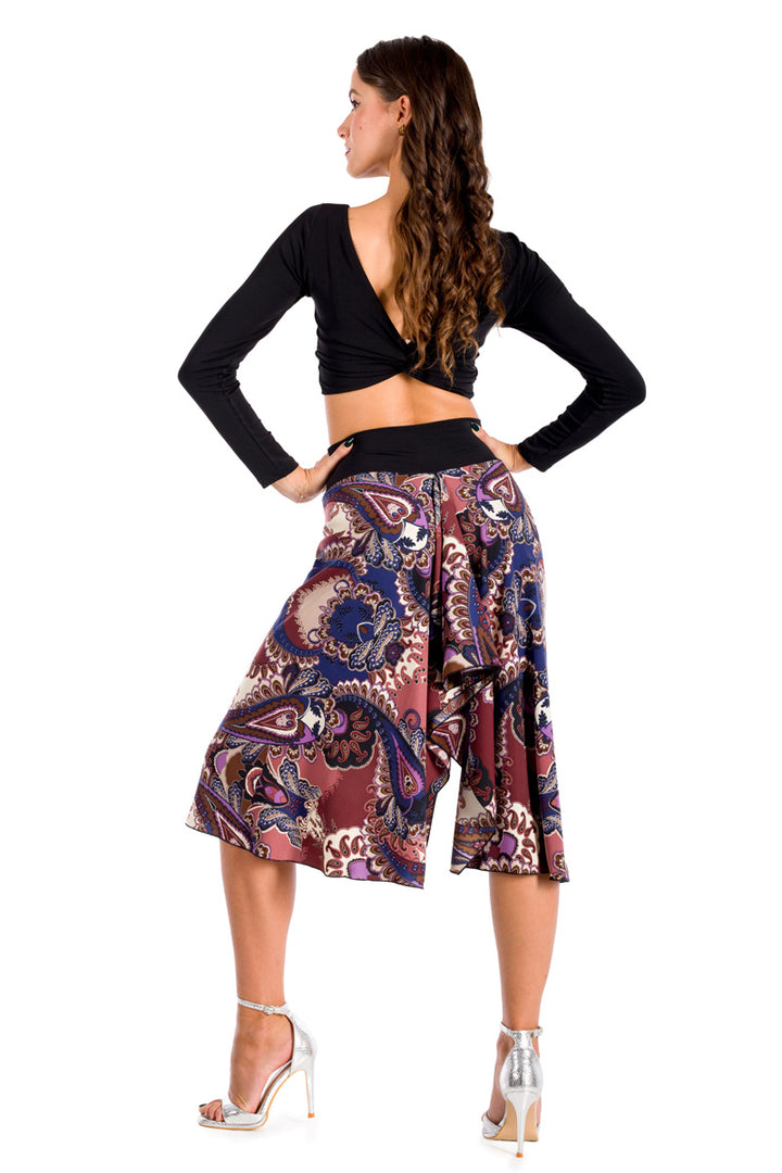 Multicolor Paisley Print Midi Skirt With Back Movement