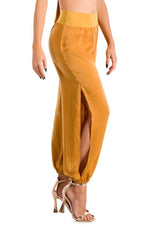 Load image into Gallery viewer, Mustard Yellow Satin Gathered Pants