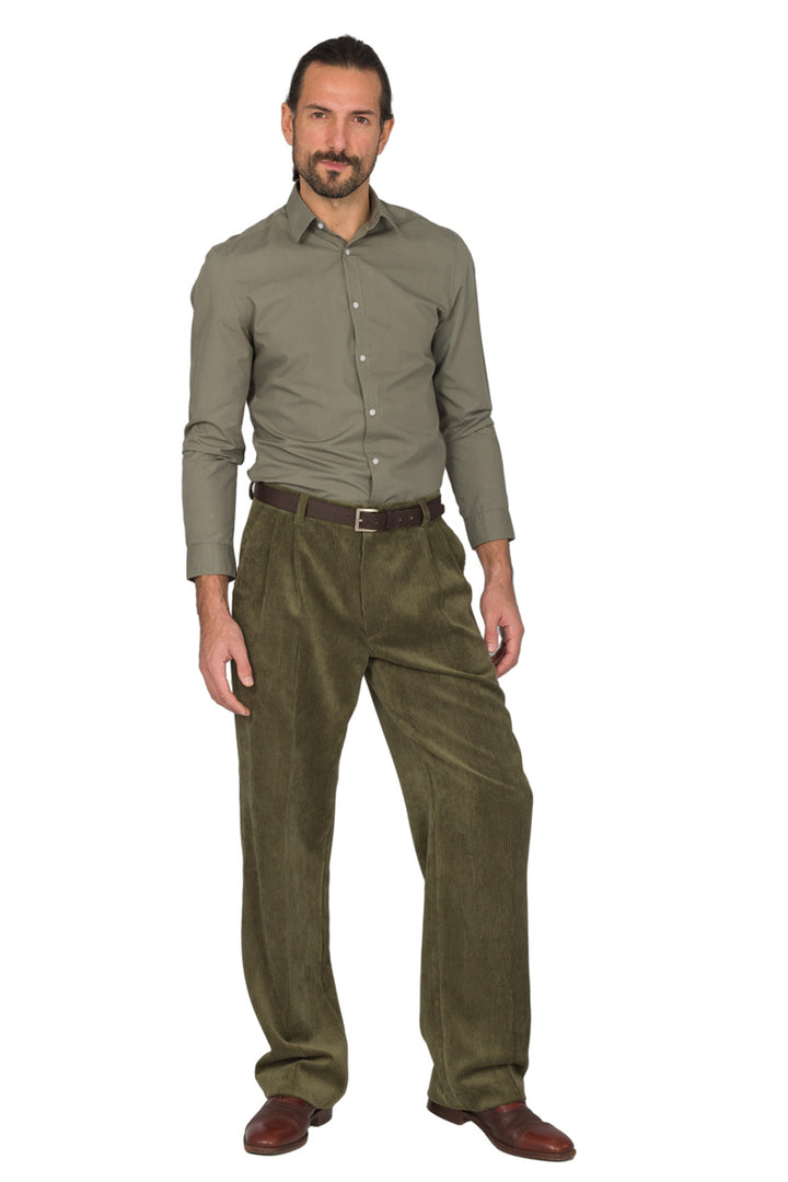 Olive Green Corduroy Tango Pants With Two Pleats