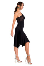 Load image into Gallery viewer, One-Shoulder Dress With Side Draping And Black Tulle Top