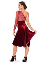 Load image into Gallery viewer, One-Sleeve Velvet and Tulle Tango Dress