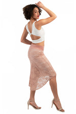 Load image into Gallery viewer, Pastel Peach Floral Lace Fishtail Tango Skirt