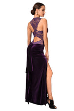 Load image into Gallery viewer, Purple Velvet Maxi Dress with Lace Back