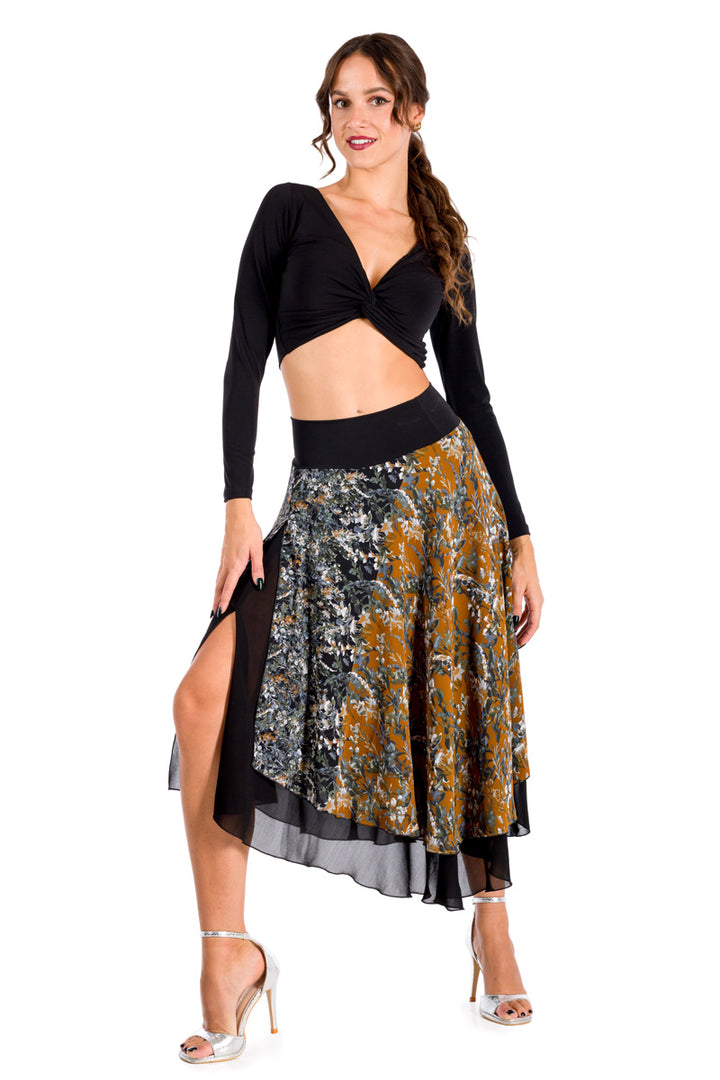 Romantic Floral Print Two-layered Dance Skirt