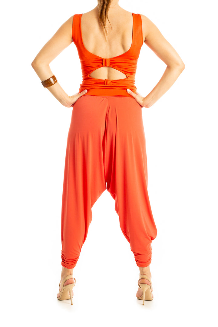 Modern harem style tango pants with wrap front - coral