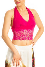 Load image into Gallery viewer, Fuchsia Tango Crop Top with Lace