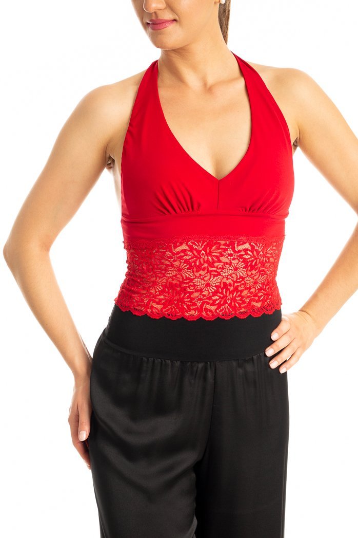 Red Tango Crop Top with Lace