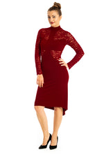 Load image into Gallery viewer, Burgundy Tango Dress With Lace Details And Ruched Fishtail Skirt