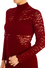 Load image into Gallery viewer, Burgundy Tango Dress With Lace Details And Ruched Fishtail Skirt