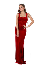 Load image into Gallery viewer, Satin Strapped Velvet Evening Dress
