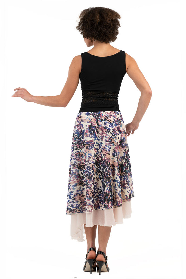 Spot Print Two-layered Satin Dance Skirt